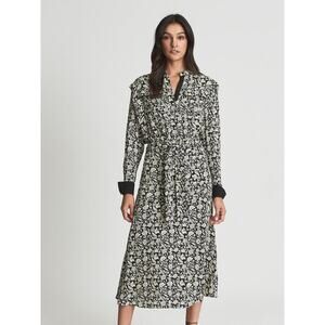 Reiss Micah PT Floral Printed Midi Dress Button Down Long Sleeve 2